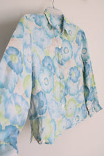 Liz Claiborne Linen Blue Green Floral Button Down | S