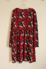 Wonder Nation Red Green and Pink Floral Print SL Dress with Pockets | 10/12