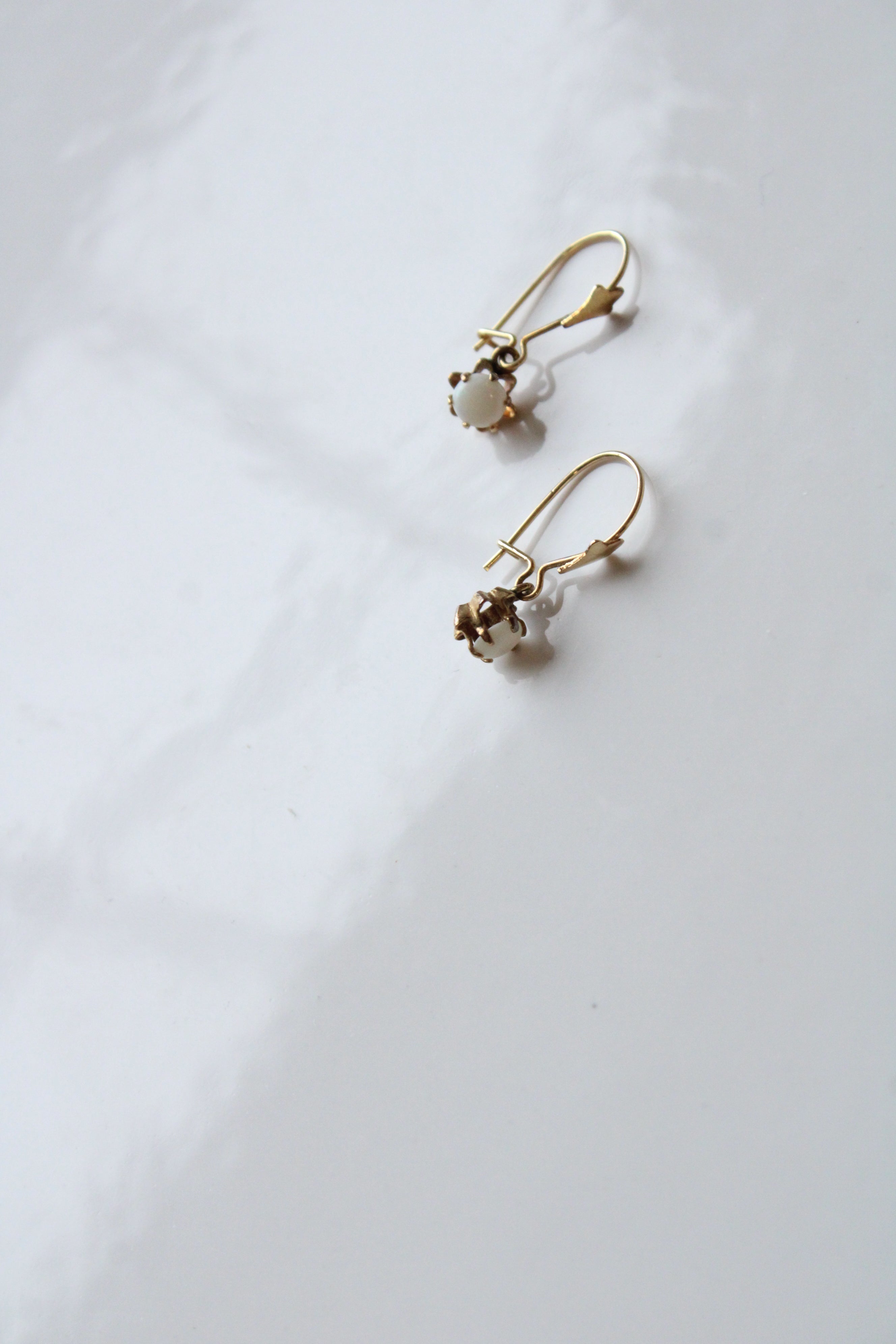14K Yellow Gold Opal Dangle Earrings
