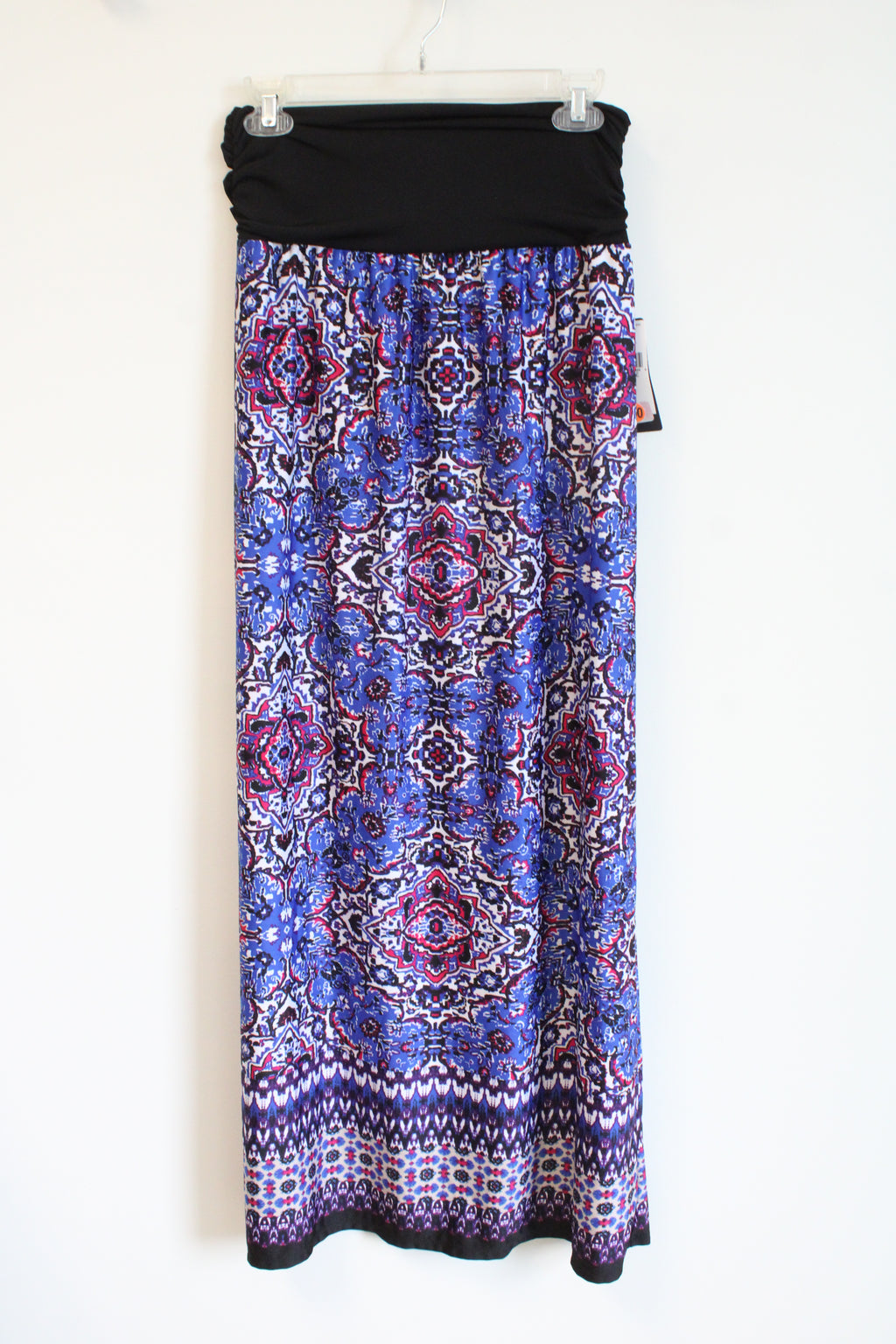 NEW AGB Black Blue Red Patterned Stretch Maxi Skirt | L