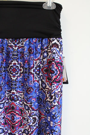 NEW AGB Black Blue Red Patterned Stretch Maxi Skirt | L