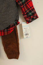 NEW Cat & Jack Red and Green Plaid Flannel with Gray vest and Brown Corduroy Pants 3 Piece Set | 6-9MO