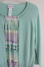 Alfred Dunner Blue Green Knit Layered Top | M