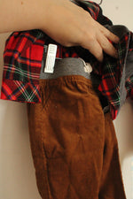 NEW Cat & Jack Red and Green Plaid Flannel with Gray vest and Brown Corduroy Pants 3 Piece Set | 6-9MO