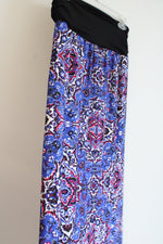 NEW AGB Black Blue Red Patterned Stretch Maxi Skirt | L
