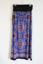 NEW AGB Black Blue Red Patterned Stretch Maxi Skirt | L