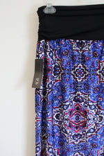 NEW AGB Black Blue Red Patterned Stretch Maxi Skirt | L