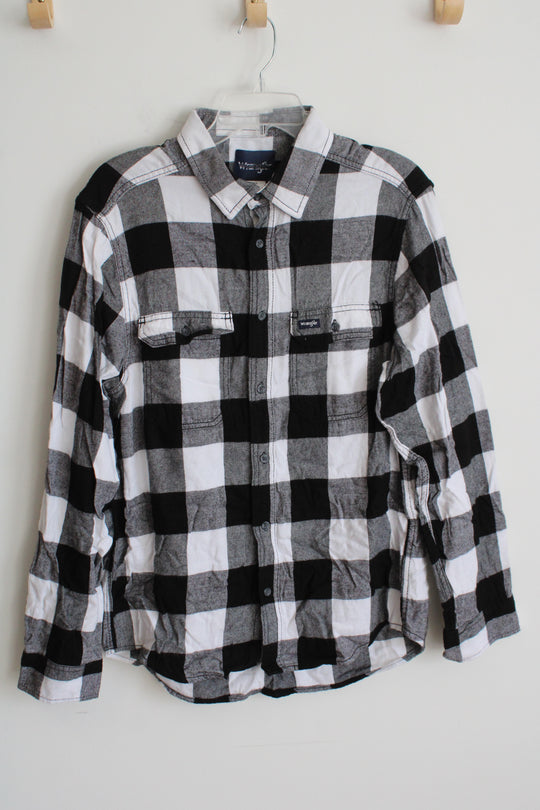 Wrangler Black and White Checkered Button Down Long Sleeve Shirt | XL