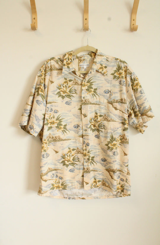 Pierre Cardin Pale Yellow Hawaiian Button Down Short Sleeved Shirt | L
