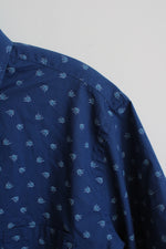 Van Heusen Blue Slim Fit Button Down Short Sleeve Shirt with Fish Design | L