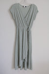 Caution To The Wind Green White Ribbed Stripe Wrap Dress | M