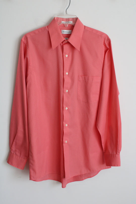 Van Heusen Corral Red Satin Stripe Button Down Long Sleeve Shirt | M