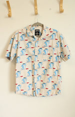 Super Massive Surfing Shark Button Down Short Sleeved Shirt | M
