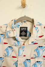 Super Massive Surfing Shark Button Down Short Sleeved Shirt | M