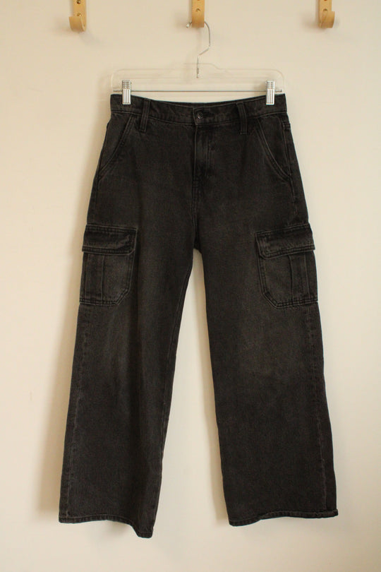 Old Navy Black Denim Washed Cotton Cargo Wide Leg Jean | 14