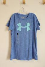NEW Under Armour Blue with Teal Logo Athletic T-shirt | Y-L
