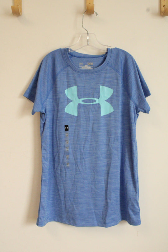 NEW Under Armour Blue with Teal Logo Athletic T-shirt | Y-L