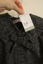 NEW Denim & Co Cheetah Printed Gray and Black Denim Collared Dress with Bow | 5/6
