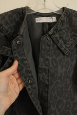 NEW Denim & Co Cheetah Printed Gray and Black Denim Collared Dress with Bow | 5/6