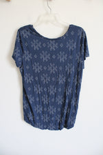 Gap Luxe Navy Blue White Patterned Tee | XL