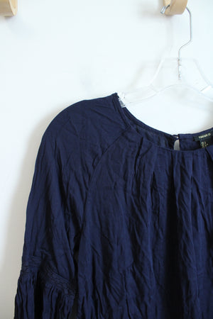 Forever 21 Navy Flutter Sleeve Top | S