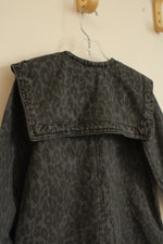 NEW Denim & Co Cheetah Printed Gray and Black Denim Collared Dress with Bow | 5/6