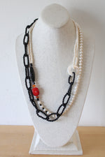 Genuine Pearl & Black Beaded Chai Link Necklace