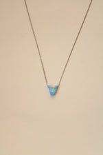 "V" Initial Opal Blue Pendant Sterling Silver Necklace