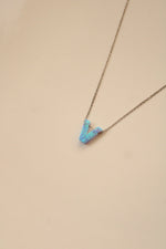 "V" Initial Opal Blue Pendant Sterling Silver Necklace