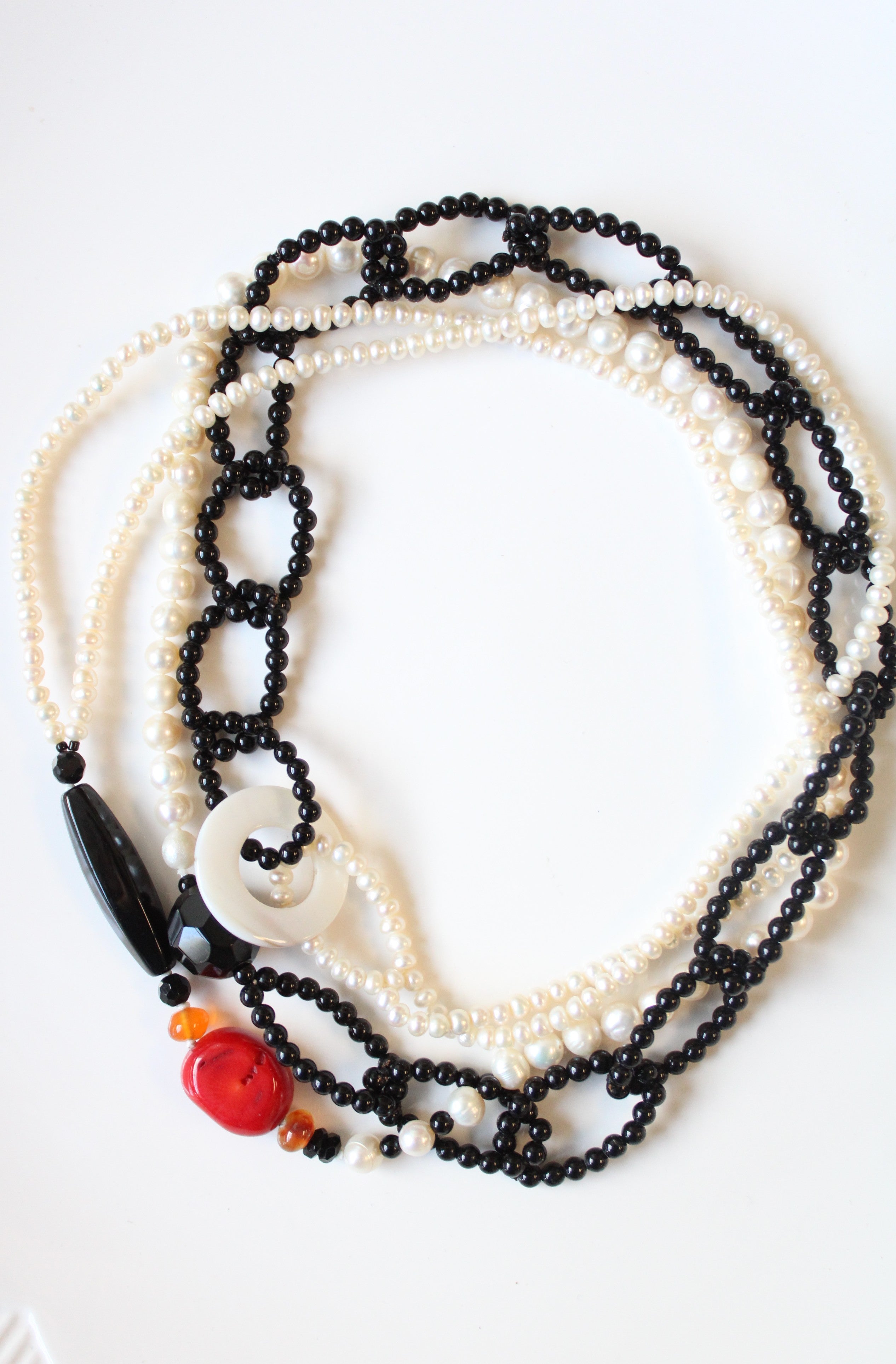 Genuine Pearl & Black Beaded Chai Link Necklace