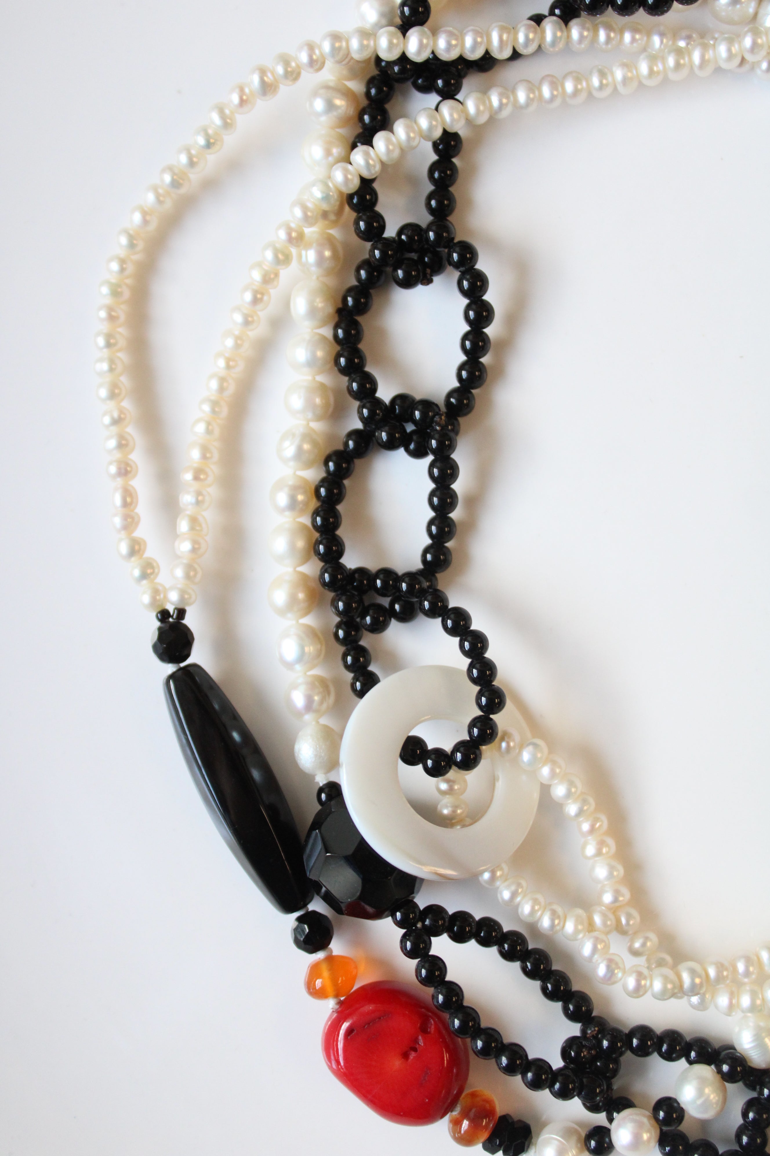 Genuine Pearl & Black Beaded Chai Link Necklace