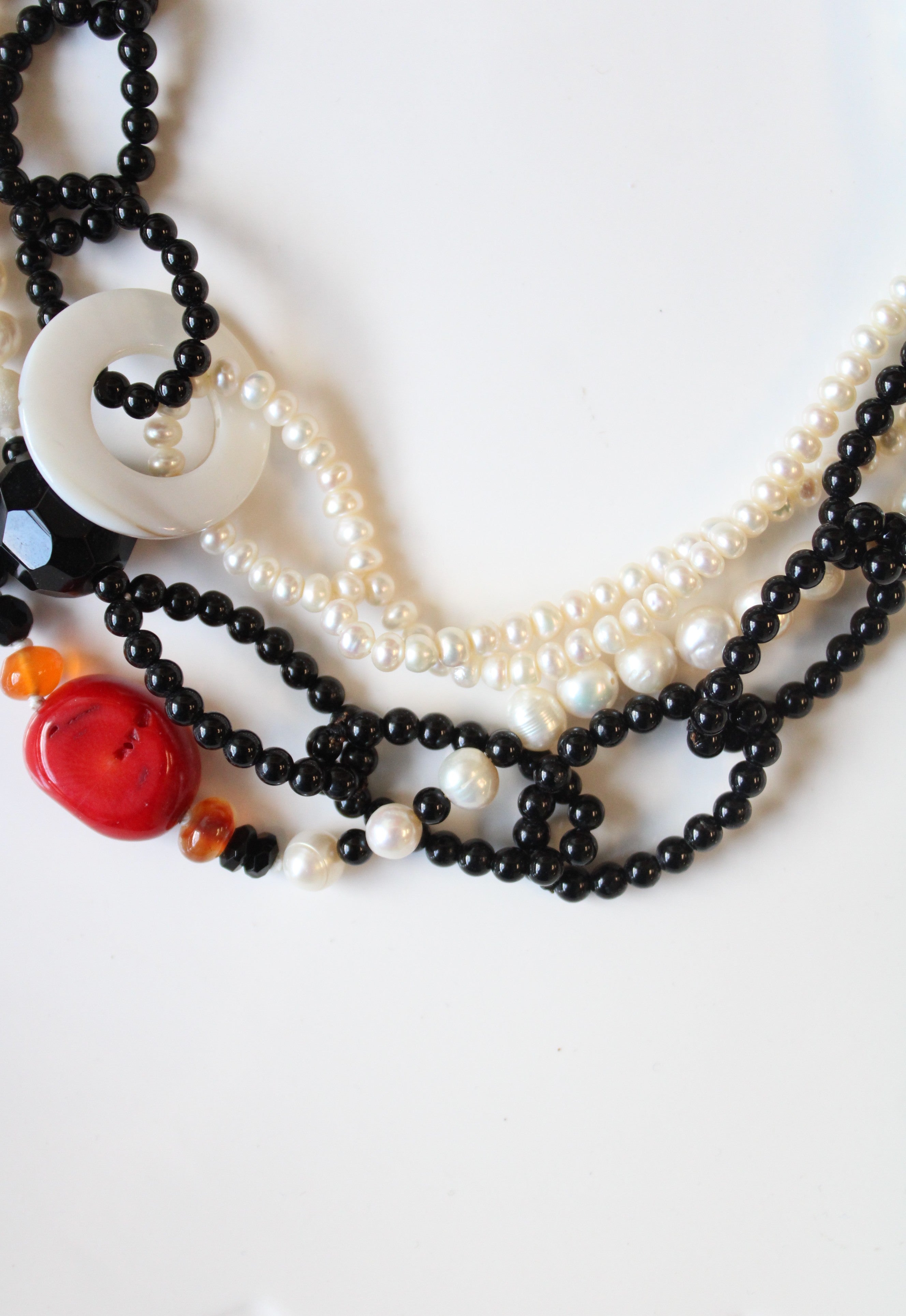 Genuine Pearl & Black Beaded Chai Link Necklace