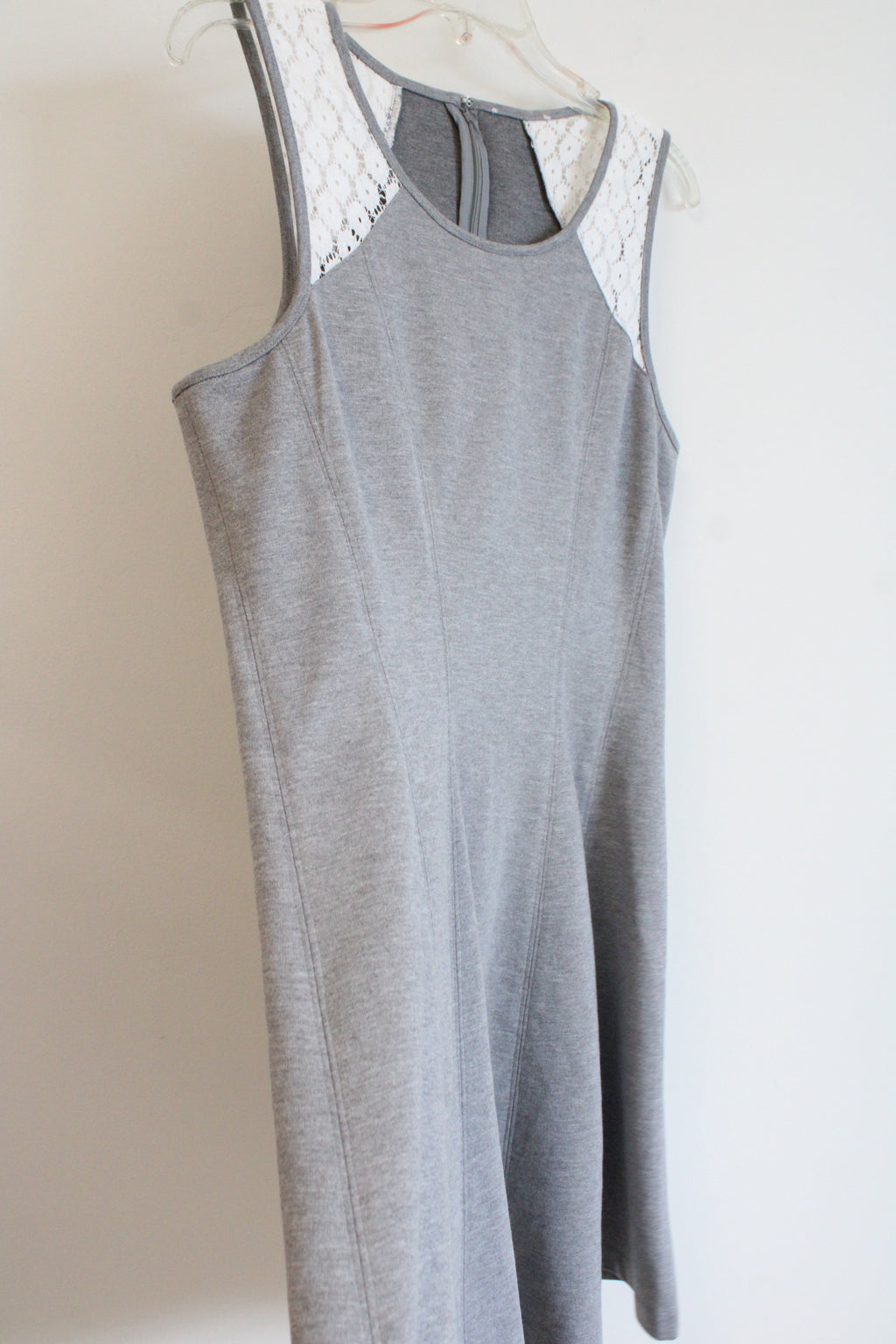 Gray & White Lace Decal A-Line Dress | XL