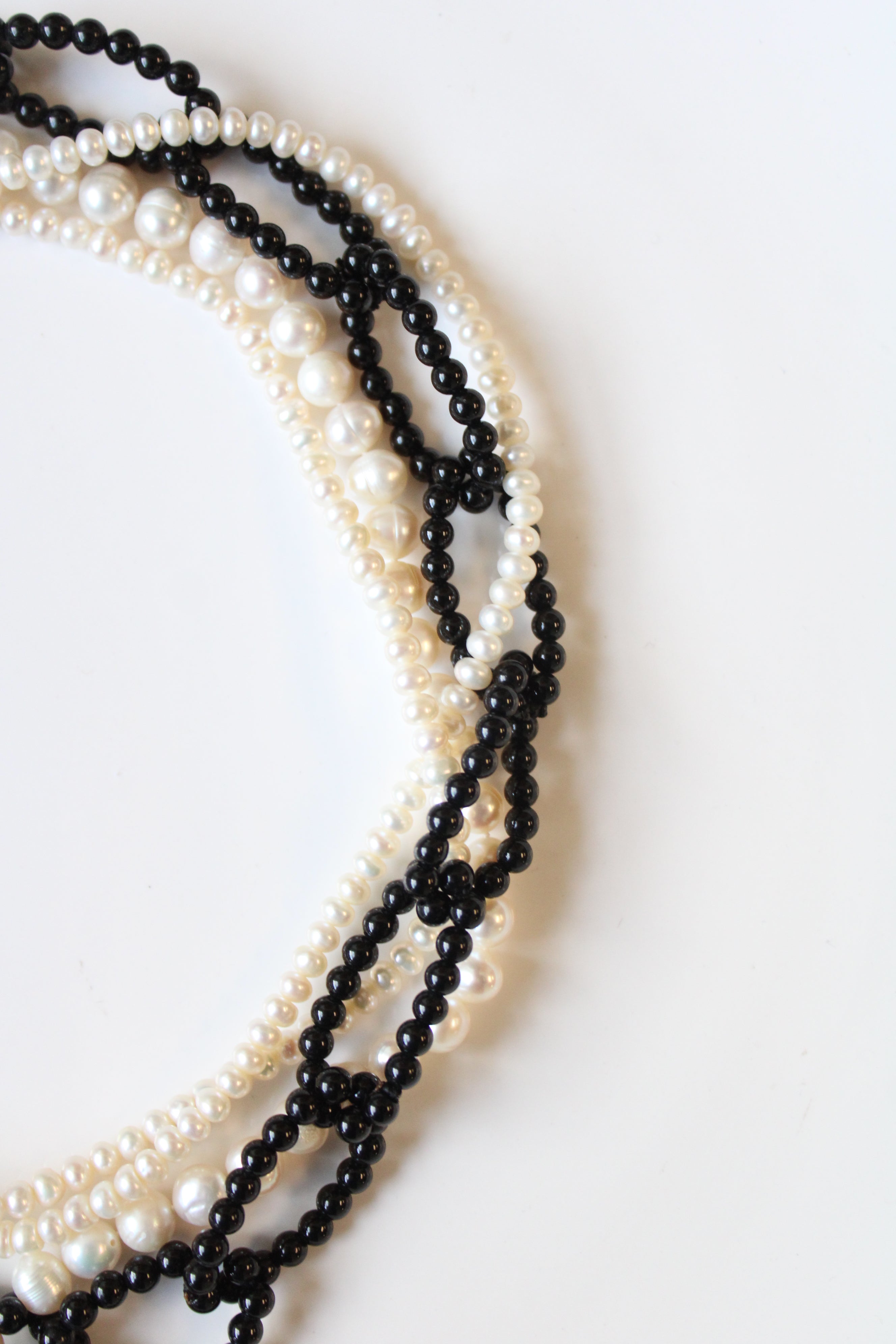 Genuine Pearl & Black Beaded Chai Link Necklace