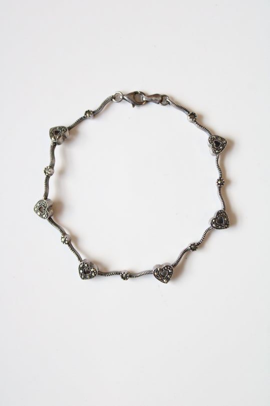 Sterling Silver Black Stone Heart Vine Bracelet