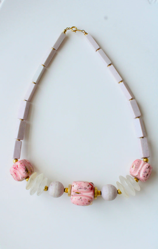 Pink Beaded Vintage Statement Necklace