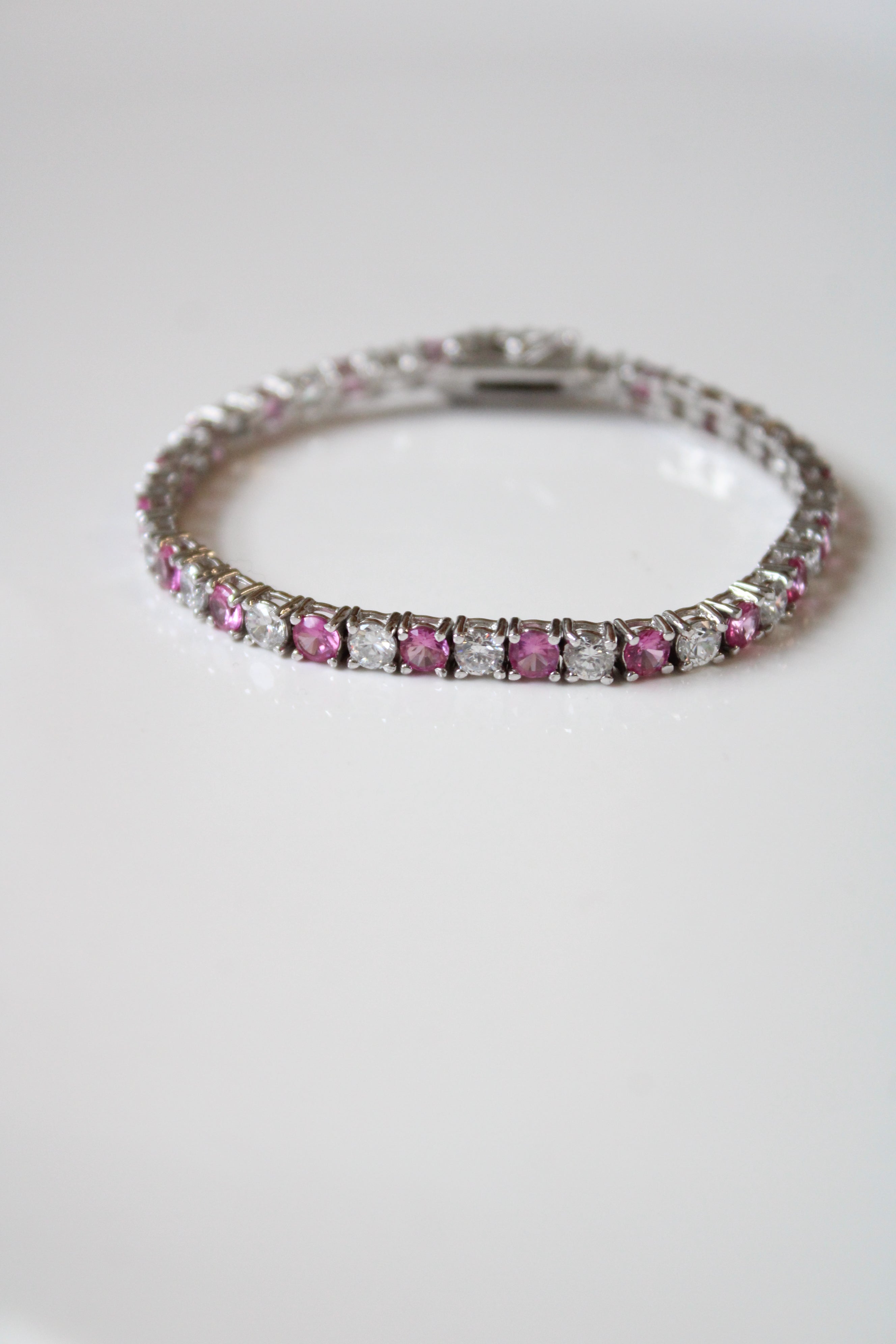 Clear & Pink square Cut Crystal Bracelet