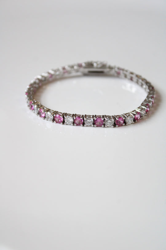 Clear & Pink square Cut Crystal Bracelet