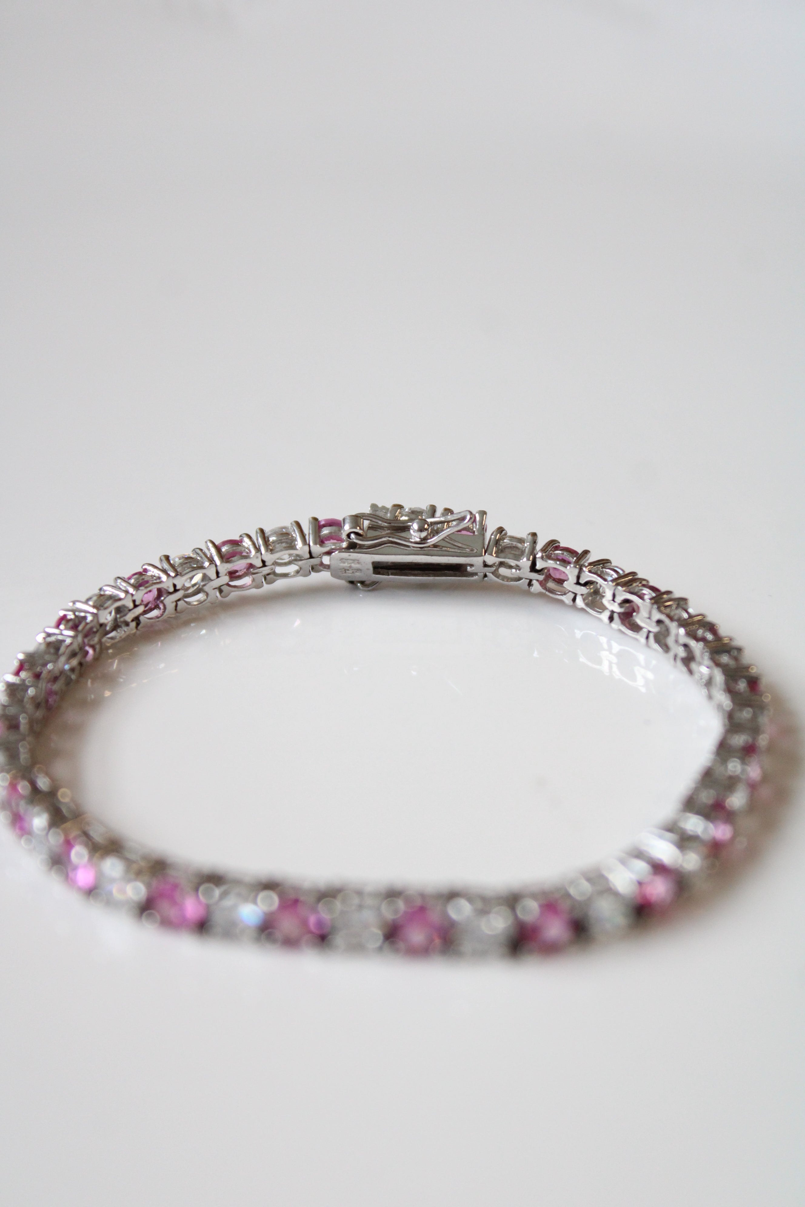 Clear & Pink square Cut Crystal Bracelet