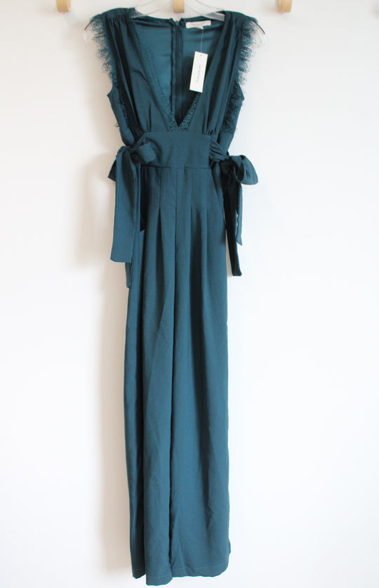NEW Francesca's Dark Teal Lace Edged Jumpsuit | XXS