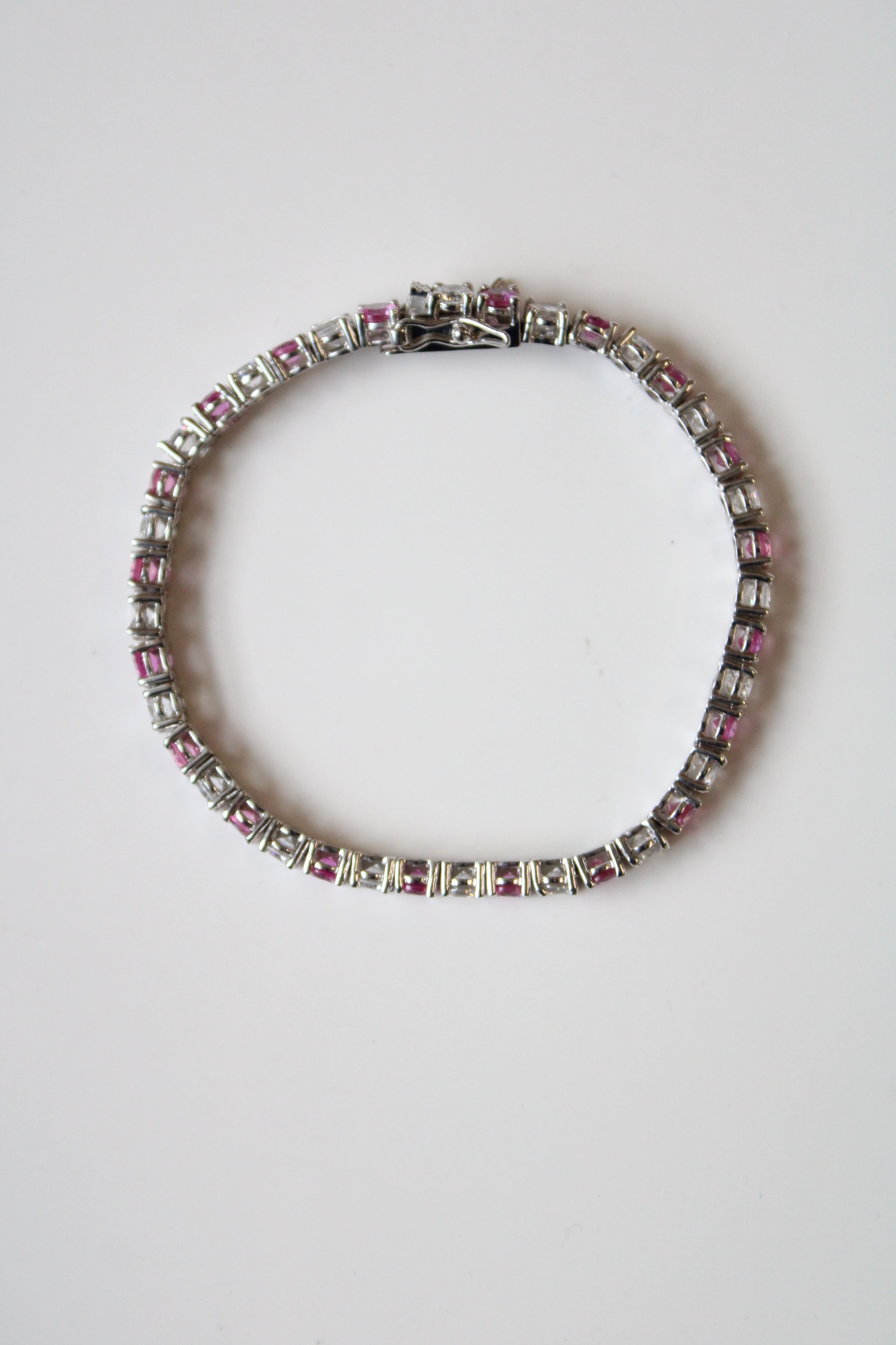 Clear & Pink square Cut Crystal Bracelet
