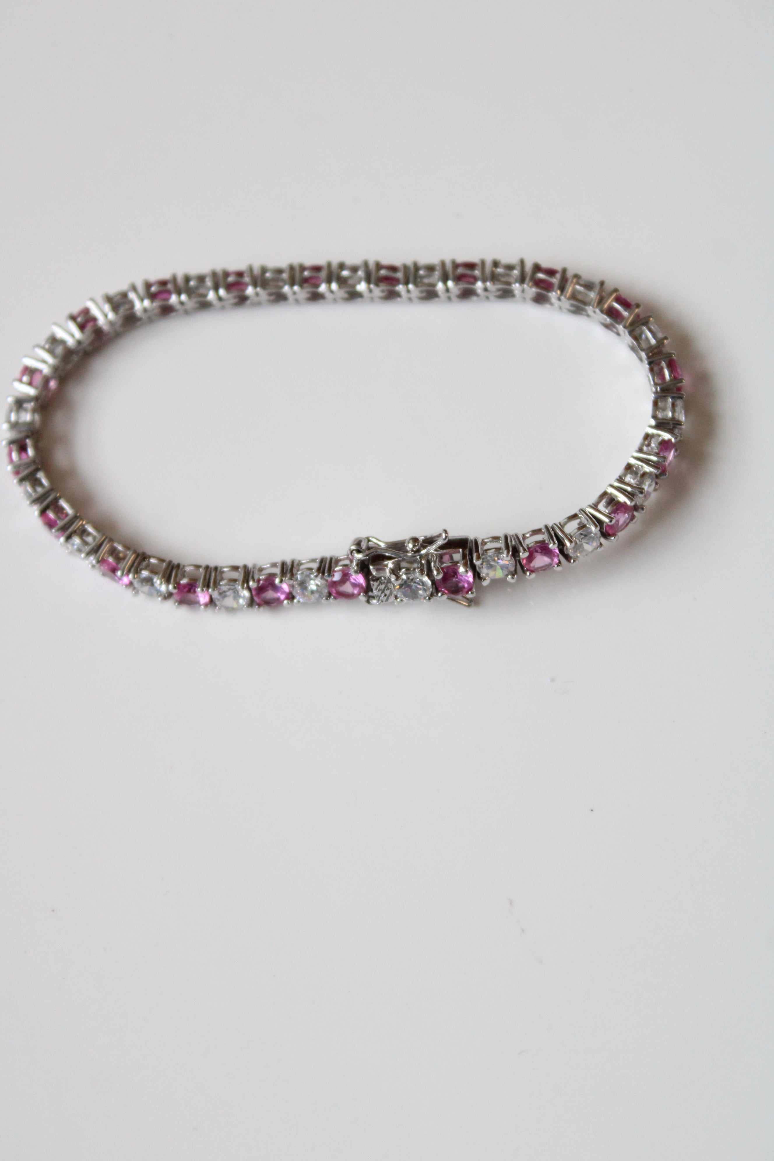 Clear & Pink square Cut Crystal Bracelet
