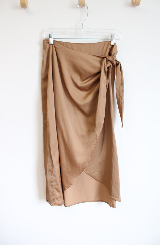 Old Navy Camel Satin Wrap A-Line Midi Skirt | L