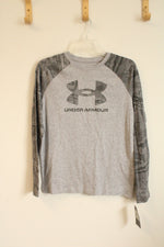 NEW Under Armour Gray LS Logo T-shirt | Y-LG