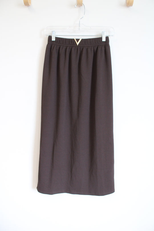 Valentino Brown Ribbed Midi Skirt | S