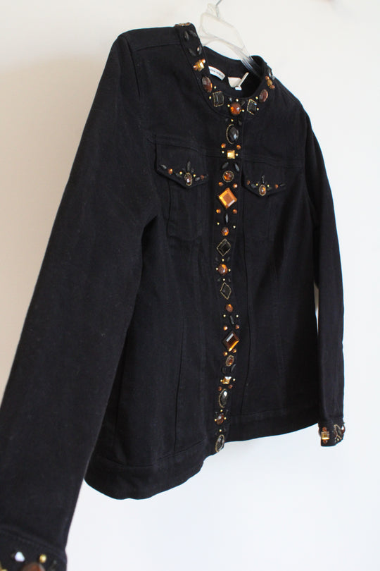 Laura Ashely Black Denim Beaded Jacket | S
