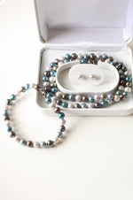 Blue & Gray Genuine Pearl 3 Piece Jewelry Set