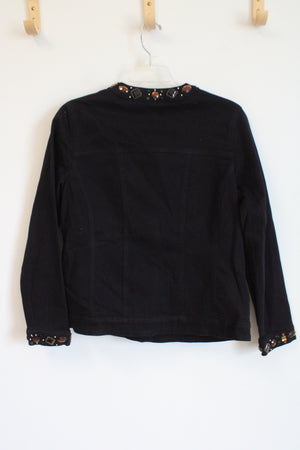 Laura Ashely Black Denim Beaded Jacket | S