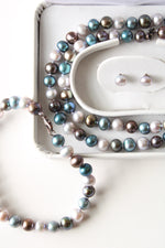 Blue & Gray Genuine Pearl 3 Piece Jewelry Set