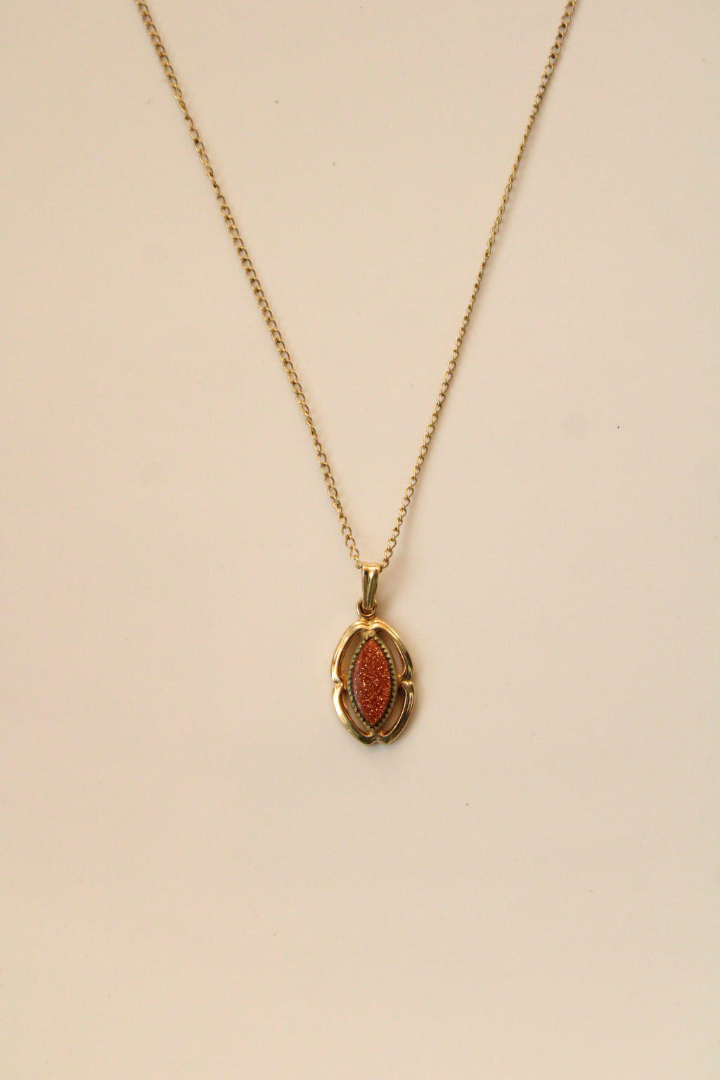 Brown Glitter Stone Oval Pendant Gold Coated Sterling Silver Necklace